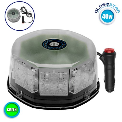 Φάρος Ασφαλείας Security STROBO LED 40W 10-30V IP65 Αδιάβροχος με Μαγνήτη Πράσινος GloboStar 34233