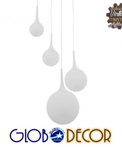 GloboStar® DORI 01144 Μοντέρνο Κρεμαστό Φωτιστικό Οροφής Πολύφωτο Λευκό Γυάλινο Φ75 x Y52cm