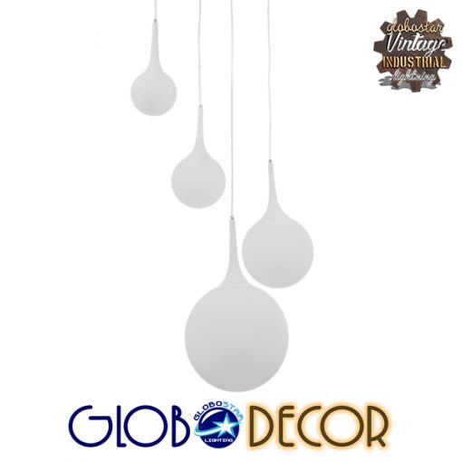 GloboStar® DORI 01144 Μοντέρνο Κρεμαστό Φωτιστικό Οροφής Πολύφωτο Λευκό Γυάλινο Φ75 x Y52cm