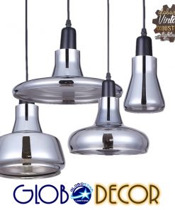 GloboStar® FEMINE 01011 SET 4 Μοντέρνα Κρεμαστά Φωτιστικά Οροφής Γυάλινα Φιμέ Χρωμίου Μονόφωτα Καμπάνα