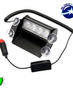 Φώτα Ασφαλείας Security STROBO για Παρμπρίζ Αυτοκινήτου με Βεντούζες Στήριξης 4 LED 10-30V Πράσινο GloboStar 70151