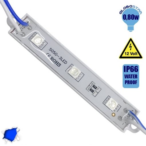 20 Τεμάχια x LED Module 3 SMD 5050 0.8W 12V 50lm IP65 Αδιάβροχο Μπλε GloboStar 65004