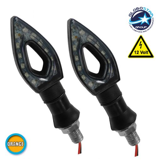 LED Φλάς Σετ 2 Τεμαχίων Μοτοσυκλέτας Universal Arrow με 12 Smd Πορτοκαλί GloboStar 44541