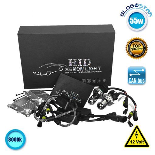 Σετ Φωτισμού Xenon Can Bus 55 Watt 12 Volt H4 Bixenon Slim Ballast 8000k GloboStar 47400