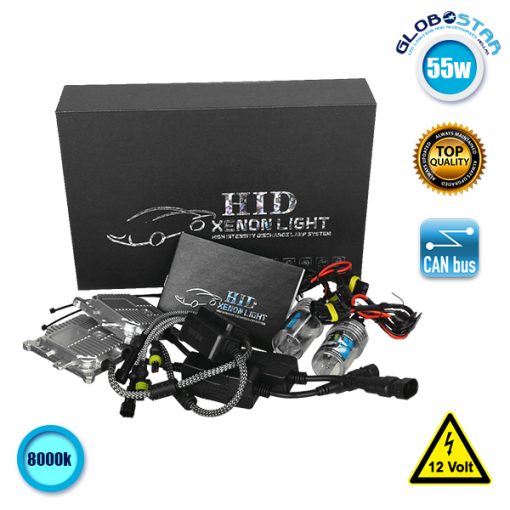 Σετ Φωτισμού Xenon Can Bus 55 Watt 12 Volt HB3 9005 Slim Ballast 8000k GloboStar 47404