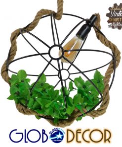 GloboStar® LEVANTA 01329 Vintage Industrial Κρεμαστό Φωτιστικό Οροφής Μονόφωτο Πλέγμα με Μπεζ Σχοινί Φ42 x Υ42cm