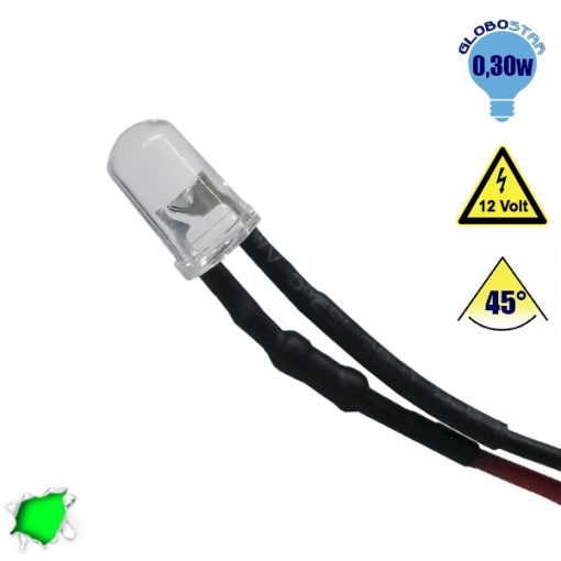 10 Τεμάχια x Δίοδος LED 5mm 45° 12V με Καλώδιο 20cm Πράσινο GloboStar 33367