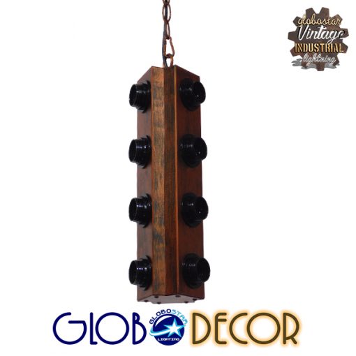 GloboStar® MORGAN 01102 Vintage Industrial Κρεμαστό Φωτιστικό Οροφής Πολύφωτο Καφέ Σκουριά Μεταλλικό Φ14 x Y43cm