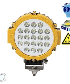 Προβολέας LED Εργασίας Κίτρινος Στρογγυλός 63W 10-30V 8820lm 30° Αδιάβροχος IP65 Ψυχρό Λευκό 6000k GloboStar 05189
