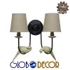GloboStar® DOVE 01086 Vintage Φωτιστικό Τοίχου Απλίκα Δίφωτο Μαύρο Μεταλλικό με Μπεζ Υφασμάτινο Καπέλο Μ27 x Π43 x Υ30cm