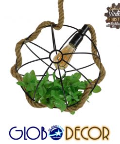GloboStar® DELANO 01328 Vintage Industrial Κρεμαστό Φωτιστικό Οροφής Μονόφωτο Πλέγμα με Μπεζ Σχοινί Φ33 x Υ33cm
