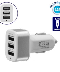 Φορτιστής Αναπτήρα Αυτοκινήτου 3 x USB Ασημί GloboStar 69990