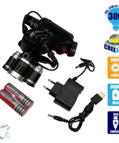 Alternative view of Πανίσχυρος Φακός Κεφαλής LED CREE XML2-T6 CHIP Επαναφορτιζόμενος 3000 Lumen 6000mAh GloboStar 06003