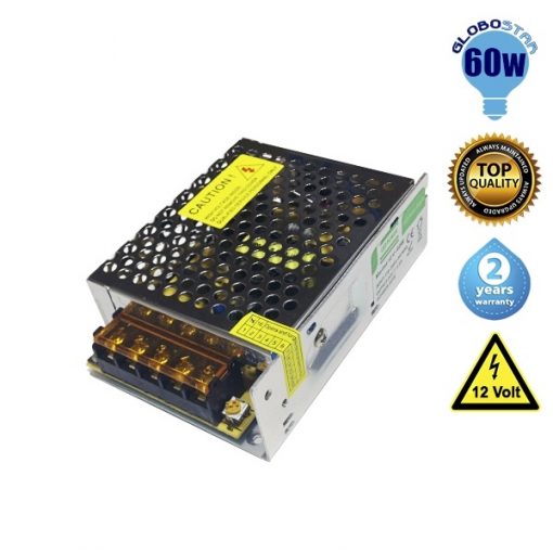 LED Ρυθμιζόμενο Τροφοδοτικό DC Switching 60W 12V 5 Ampere IP20 GloboStar 05830
