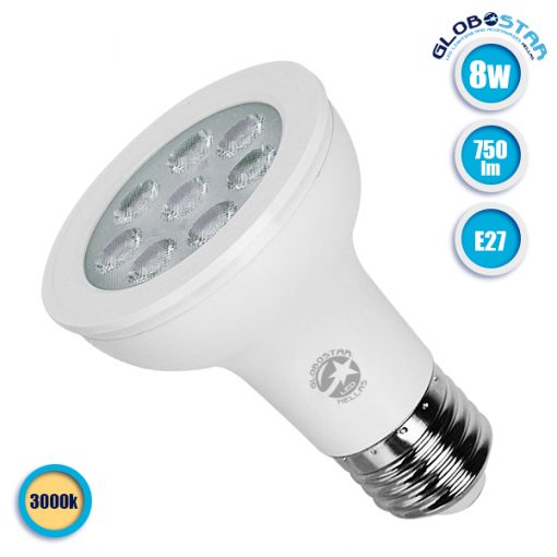 Λάμπα LED E27 PAR20 Σποτ 8W 230V 750lm 90° Θερμό Λευκό 3000k GloboStar 75517