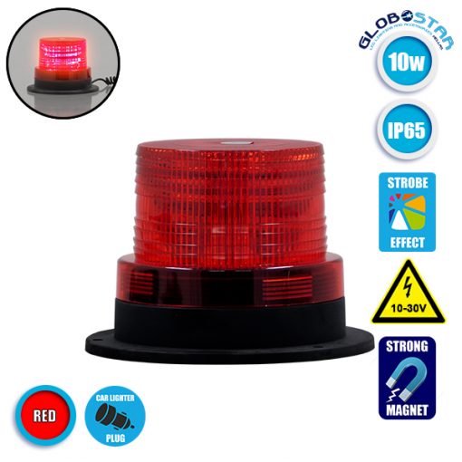 Φάρος Πυροσβεστικής STROBO LED 10W 10-30V IP65 Αδιάβροχος με Μαγνήτη Strobe Κόκκινος GloboStar 88657