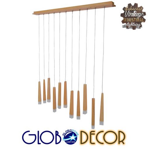 GloboStar® WOODFALLS 01254 Μοντέρνο Κρεμαστό Φωτιστικό Οροφής Πολύφωτο LED Μπεζ Ξύλινο Μ120 x Π8 x Υ33cm