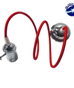 Κρεμαστό Φωτιστικό με Υφασμάτινο Κόκκινο Καλώδιο και Νίκελ Ντουί  Ε27 GloboStar 90005