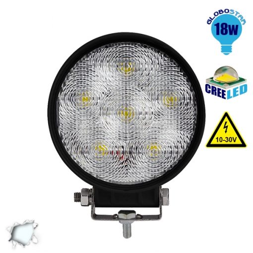 Προβολέας LED Εργασίας Στρογγυλός 18W 10-30V 2520lm 30° Αδιάβροχος IP65 Ψυχρό Λευκό 6000k GloboStar 29991