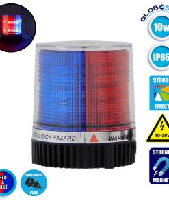 Φάρος Αστυνομίας STROBO LED 10W 10-30V IP65 Αδιάβροχος με Μαγνήτη Strobe Μπλε + Κόκκινο GloboStar 88642