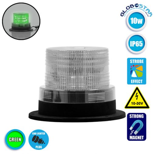 Φάρος Ασφαλείας Security STROBO LED 10W 10-30V IP65 Αδιάβροχος με Μαγνήτη Strobe Πράσινος GloboStar 88656