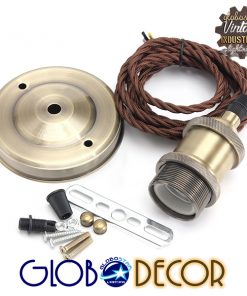 Alternative view of Κρεμαστό Φωτιστικό με Υφασμάτινο Καφέ Καλώδιο και Μπρούτζινο Ντουί  Ε27 GloboStar 90011