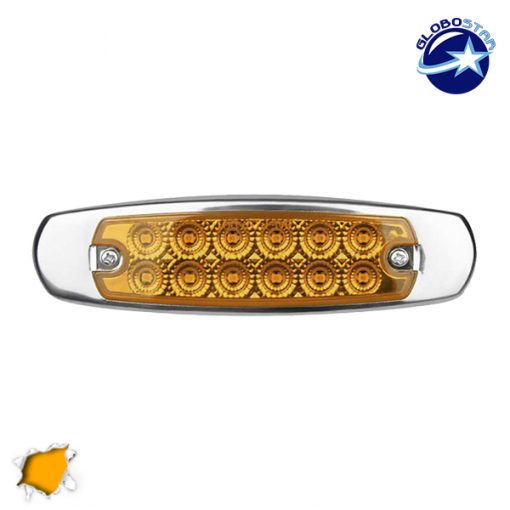 LED Πλευρικά Φώτα Όγκου Φορτηγών Αλουμινίου Νίκελ Αδιάβροχο IP65 14 SMD 24 Volt Πορτοκαλί GloboStar 75477