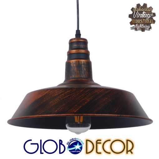 GloboStar® RAY 01046 Vintage Industrial Κρεμαστό Φωτιστικό Οροφής Μονόφωτο Καφέ Σκουριά Μεταλλικό Καμπάνα Φ36 x Y25cm