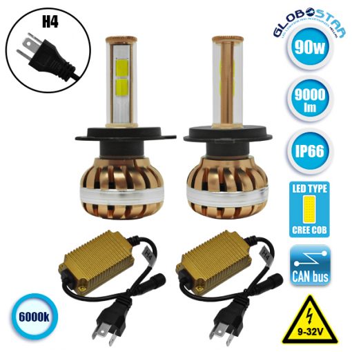 LED HID KIT H4 55 Watt 4500-5800 Lumen 9-32 Volt DC 6000k GloboStar 99702