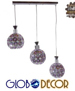 GloboStar® ILLUME 01249 Μοντέρνο Κρεμαστό Φωτιστικό Οροφής Τρίφωτο Ασημί Μεταλλικό με Κρύσταλλα Μ64 x Π18 x Υ24cm