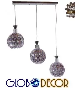 GloboStar® ILLUME 01249 Μοντέρνο Κρεμαστό Φωτιστικό Οροφής Τρίφωτο Ασημί Μεταλλικό με Κρύσταλλα Μ64 x Π18 x Υ24cm