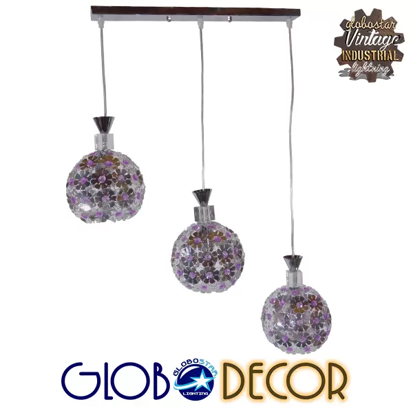 GloboStar® ILLUME 01249 Μοντέρνο Κρεμαστό Φωτιστικό Οροφής Τρίφωτο Ασημί Μεταλλικό με Κρύσταλλα Μ64 x Π18 x Υ24cm