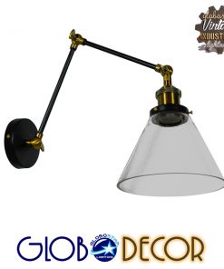 GloboStar® OLIVIA 01068 Vintage Φωτιστικό Τοίχου Απλίκα Μονόφωτο με Σπαστό Μεταλλικό Βραχίονα και Γυάλινη Καμπάνα Φ19 x Μ63 x Π19 x Υ77cm