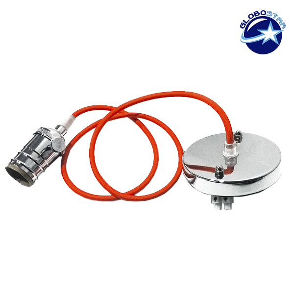 Κρεμαστό Φωτιστικό με Υφασμάτινο Πορτοκαλί Καλώδιο και Νίκελ Ντουί Ε27 GloboStar 90002 1 Κρεμαστό Φωτιστικό με Υφασμάτινο Πορτοκαλί Καλώδιο και Νίκελ Ντουί Ε27 GloboStar 90002