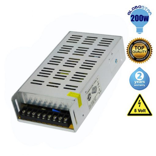 LED Τροφοδοτικό DC 200W 5V 40 Ampere IP20 GloboStar 77468
