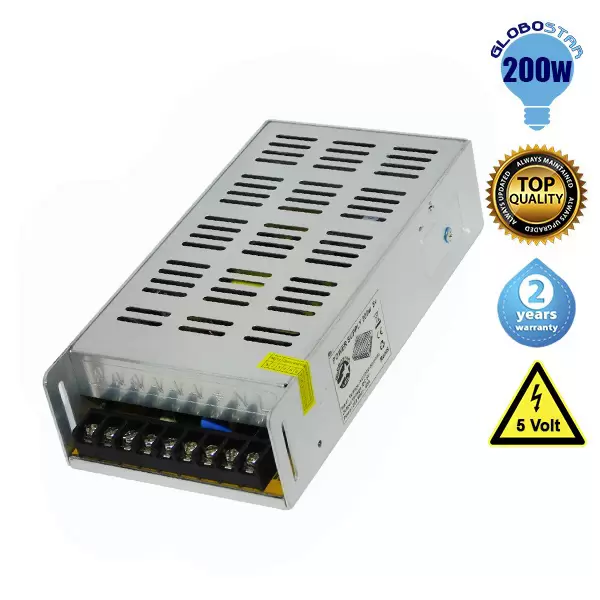 LED Τροφοδοτικό DC 200W 5V 40 Ampere IP20 GloboStar 77468 1 LED Τροφοδοτικό DC 200W 5V 40 Ampere IP20 GloboStar 77468