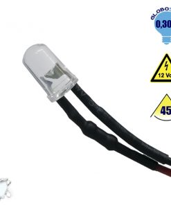 10 Τεμάχια x Δίοδος LED 5mm 45° 12V με Καλώδιο 20cm Ψυχρό Λευκό 6000k GloboStar 33369