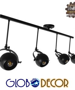 GloboStar® CANNES 01082 Μοντέρνο Φωτιστικό Οροφής Πολύφωτο Μαύρο Μεταλλικό Ράγα Μ108 x Π12 x Υ48cm