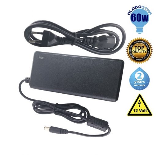 LED Πλαστικό Τροφοδοτικό DC 60W 12V 5 Ampere IP20 GloboStar 77140