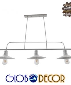 GloboStar® REGAL 01010 Vintage Industrial Φωτιστικό Οροφής Τρίφωτο Λευκό Μεταλλικό Ράγα Μ113 x Π26 x Υ85cm