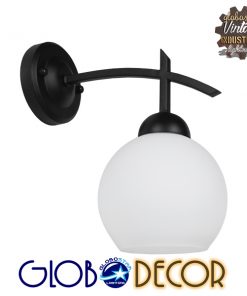 GloboStar® ISEN 01157 Μοντέρνο Φωτιστικό Τοίχου Απλίκα Μονόφωτο Μαύρο Μεταλλικό με Λευκό Γυαλί Φ15 x Μ24 x Π15 x Υ27cm
