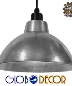 GloboStar® LOUVE 01178 Vintage Industrial Κρεμαστό Φωτιστικό Οροφής Μονόφωτο Ασημί Μεταλλικό Καμπάνα Φ39 x Y32cm