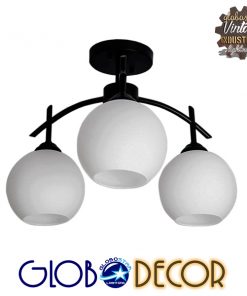 GloboStar® LUNA 01087 Μοντέρνο Φωτιστικό Οροφής Τρίφωτο Μαύρο Μεταλλικό με Λευκό Γυαλί Φ45 x Y39cm
