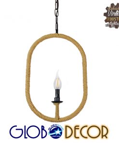 GloboStar® ADAMS 01142 Vintage Κρεμαστό Φωτιστικό Οροφής Μονόφωτο Μαύρο Μεταλλικό με Μπεζ Σχοινί Μ35 x Π10 x Υ53cm