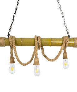 Alternative view of GloboStar® MAUI 01112 Vintage Κρεμαστό Φωτιστικό Οροφής Πολύφωτο Καφέ Ξύλινο Bamboo με Μπεζ Σχοινί Μ80 x Π10 x Υ72cm