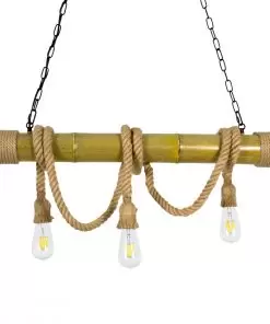 Alternative view of GloboStar® MAUI 01112 Vintage Κρεμαστό Φωτιστικό Οροφής Πολύφωτο Καφέ Ξύλινο Bamboo με Μπεζ Σχοινί Μ80 x Π10 x Υ72cm