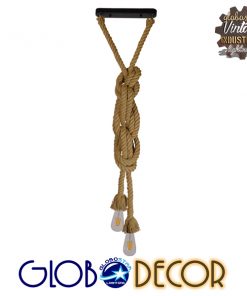 GloboStar® ROPE 01019 Vintage Industrial Κρεμαστό Φωτιστικό Οροφής Δίφωτο με 2 μέτρα Μπεζ Σχοινί Φ3.5 x Y200cm