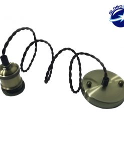 Κρεμαστό Φωτιστικό με Υφασμάτινο Καφέ Καλώδιο και Μπρούτζινο Ντουί Ε27 GloboStar 90011