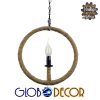 GloboStar® REMIR 01111 Vintage Industrial Κρεμαστό Φωτιστικό Οροφής Μονόφωτο Μαύρο Μεταλλικό με Μπεζ Σχοινί Φ33 x Y33cm