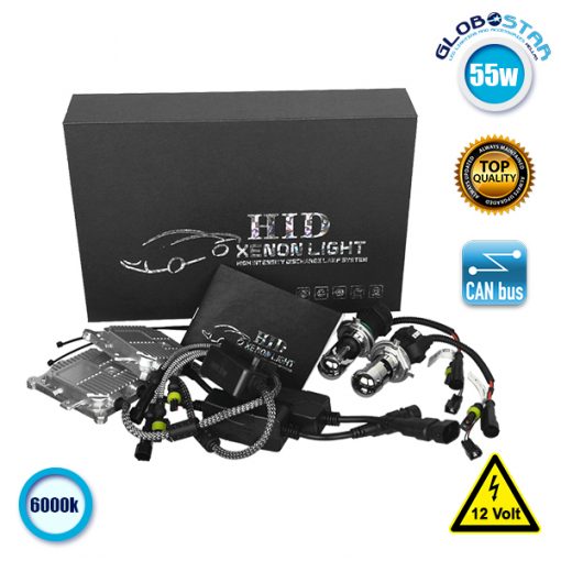 Σετ Φωτισμού Xenon Can Bus 55 Watt 12 Volt H4 Bixenon Slim Ballast 6000k GloboStar 47392